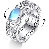 VONALA Moonstone Fidget Rings for Anxiety 925 Sterling Silver Moonstone Spinner Rings for Women Anti Stress Mood Rings Gifts Band Wide 7#