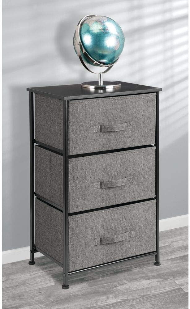 mDesign Vertical Dresser Storage Tower - Sturdy Steel Frame, Wood Top, Easy Pull Fabric Bins - Organizer Unit for Bedroom, Hallway, Entryway, Closets - Textured Print - 3 Drawers, Charcoal Gray/Black: Home & Kitchen