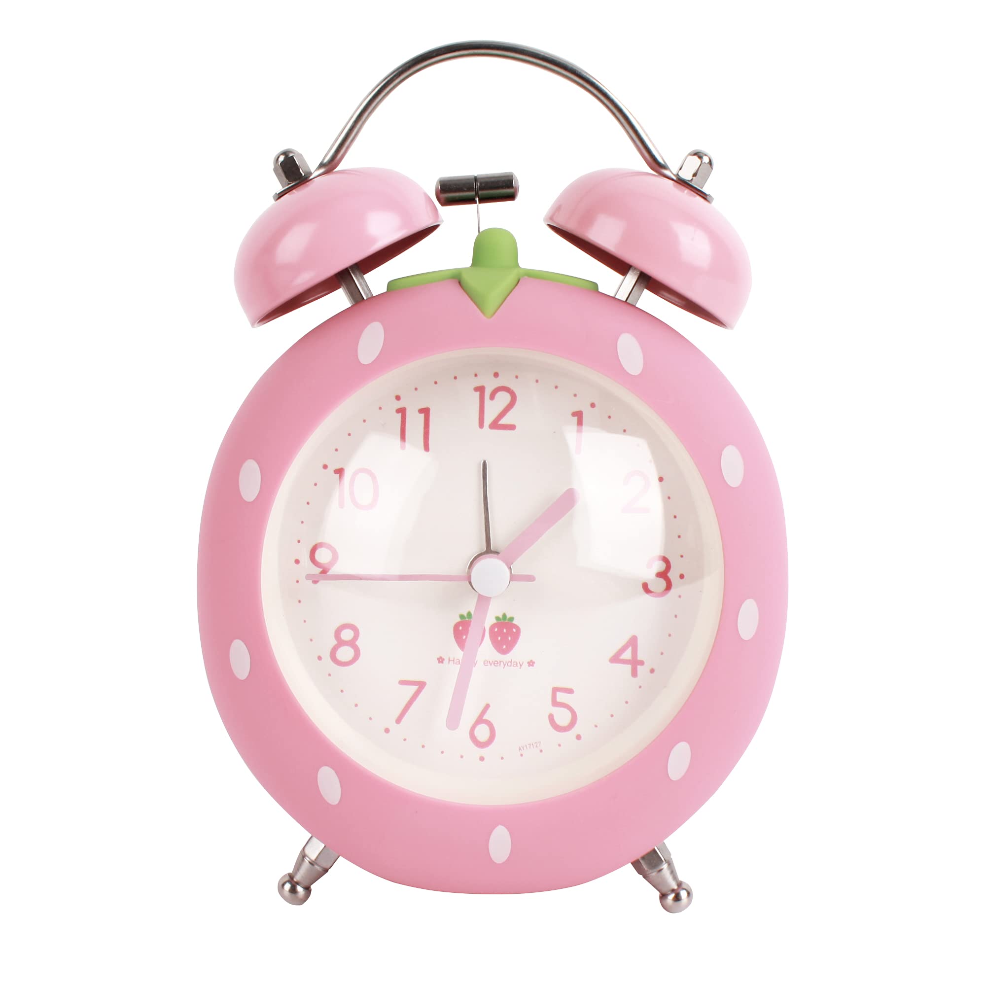 LA HUATE Students Seniors Alarm Clocks Twin Bell Bedside Alarm Clock Silent Non Ticking Desk Travel Clocks with Nightlight (Pink(Strawberry Oval))