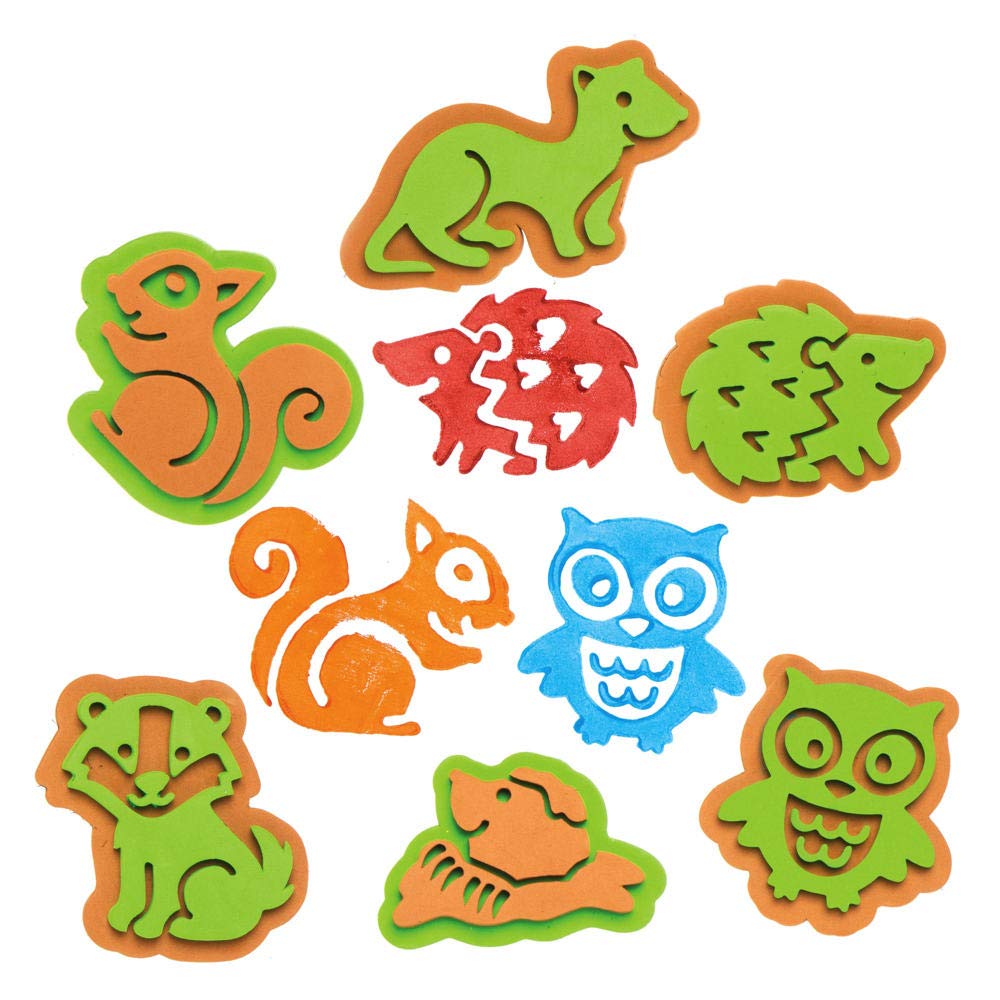 Baker Ross AX198 Woodland Animal Foam Stampers - Pack of 10, Stamp Set for Children, Ideal for Kids Arts and Crafts Projects