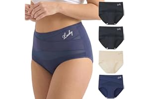 newnice Women's Underwear Tummy Control High Waisted Full Coverage Breathable Briefs 4 Packs Postpartum Panties