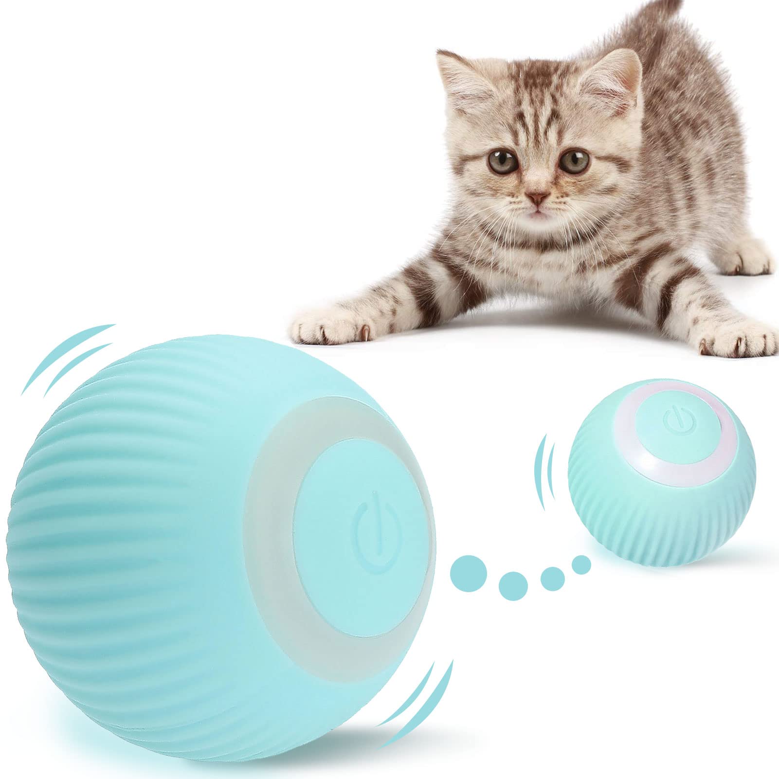 SEEZSSA Interactive Cat Toys Balls, Automatic Cat Ball with LED Light, USB Rechargeable, 360° Rotating Smart Kitten Toys for Indoor Cats Funny Stimulate Hunting Instinct Chasing Ball, Blue