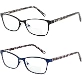 Bifocal Reading Glasses Women Blue Light Blocking With Clear Top Computer Reader Wide Metal Frame Stylish Designer Eyeglasses