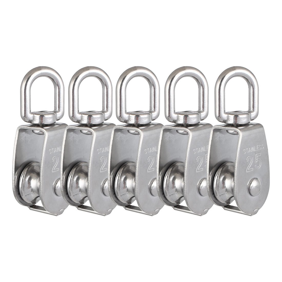 Sourcingmap a15122100ux0200 M25 304 Stainless Steel Single Wheel Swivel Snatch Pulley Block - Silver Tone (5-Piece)