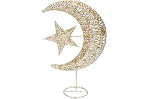 Uonlytech Iron Moon and Star Ornament Glitter Christmas Table Decoration Christmas Tree Decoration Wedding Birthday Holiday Party Supply 20cm (Golden)