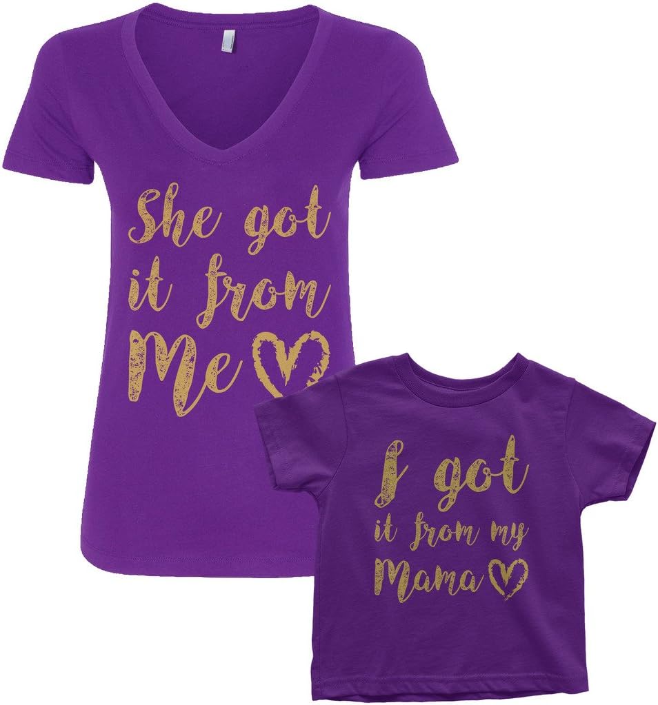 Threadrock Got It from My Mama Toddler & Women's V-Neck T-Shirt Set