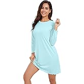 WiWi Long Sleeve Bamboo Viscose Nightgowns for Women, Soft Cooling Lightweight Sleep Night Dress for Women Sleepwear S-XXL