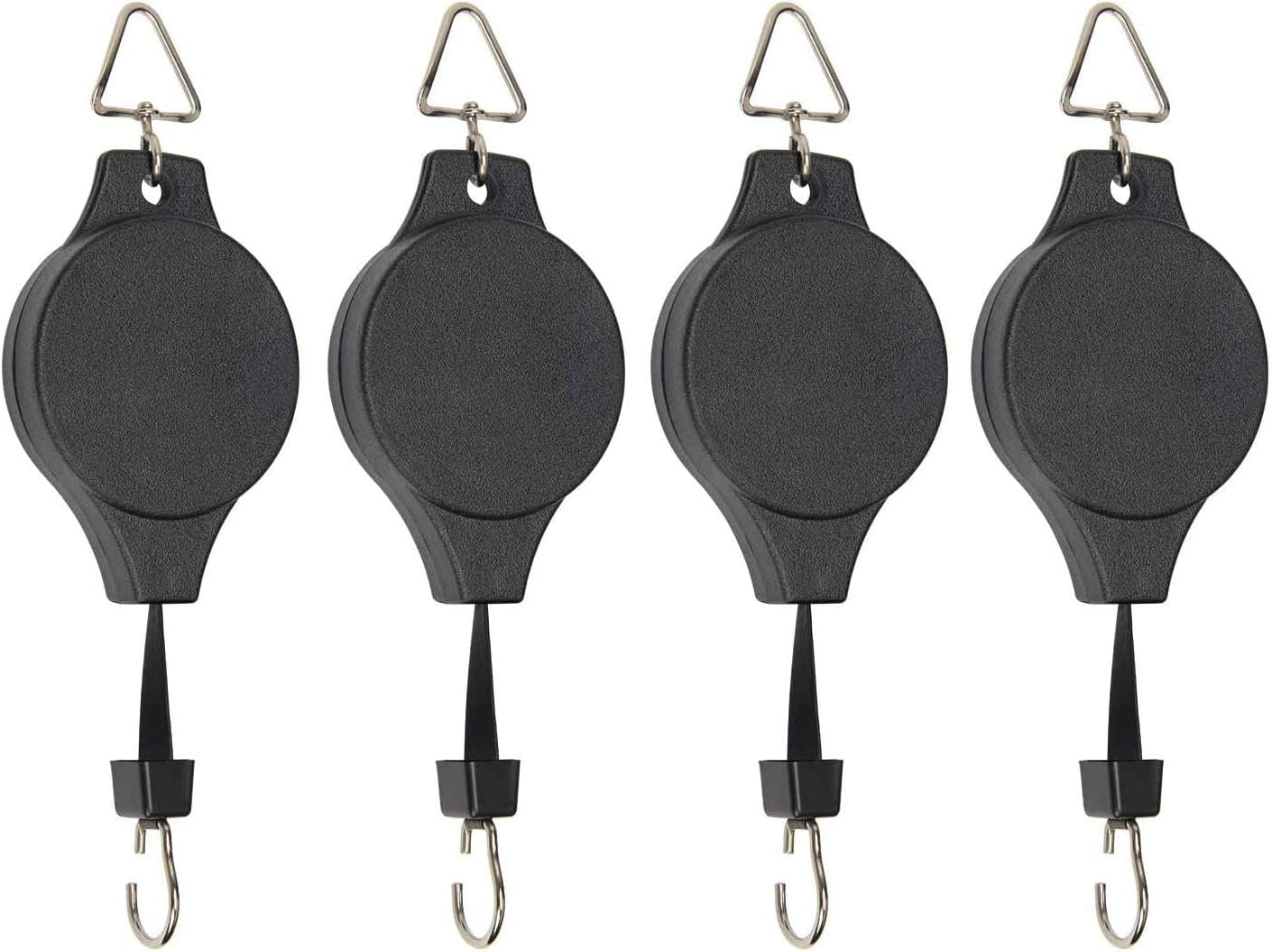 Outdoor Hanging Brackets - WXTOOLS 4 Pack Retractable Plant Pulley, Adjustable Hanging Flower Basket Hooks Plant Pulleys for Hanging Plants, Plant Hanger for Garden Baskets Pots and Birds Feeder (Black)