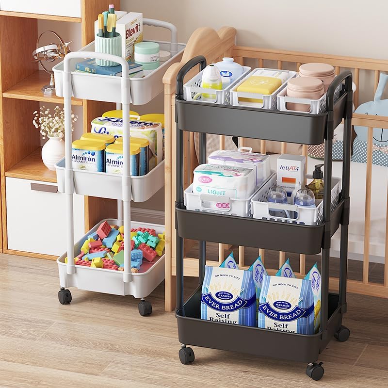 Multibao 3 Tier Storage Trolley Cart on Wheels White 39W x 73H cm