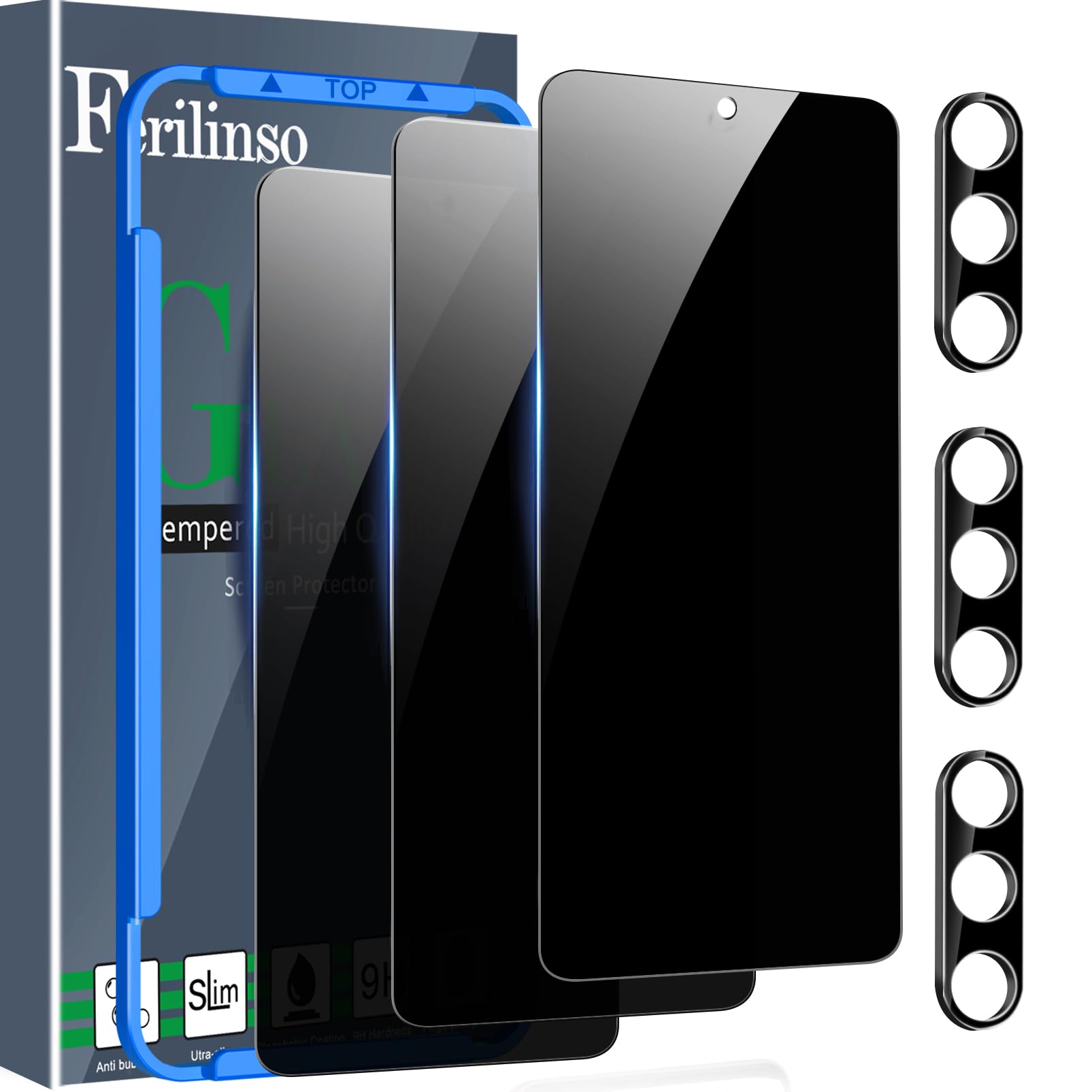 Ferilinso 3 Pack Privacy Screen Protector for Samsung Galaxy S26 with 3Pack Tempered Glass Camera Lens Protector Phone Case Friendly Accessories Protector de Pantalla for Samsung S26
