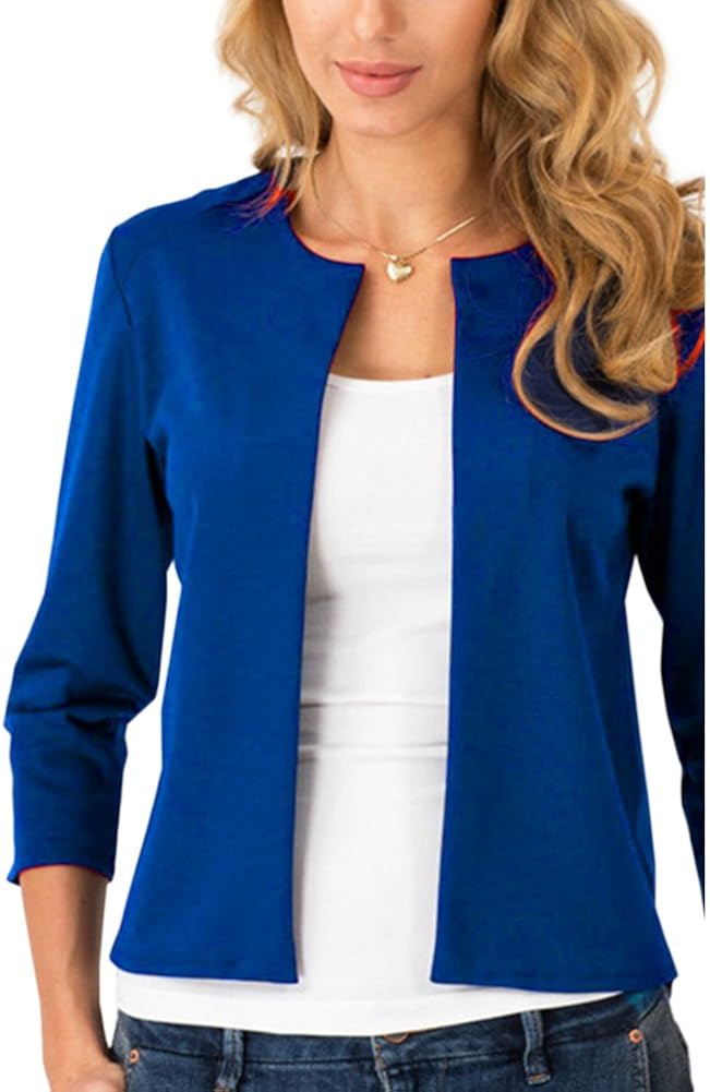 Womens Summer Jacket 3/4 Sleeve Open Front Slim Work Casual Blazer Coat