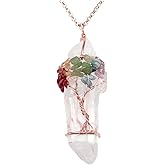 Jovivi 7 Chakra Gemstone Wire Wrapped Natural Clear Quartz Healing Crystal Point Pendant Necklace for Women Mother's Day Gift