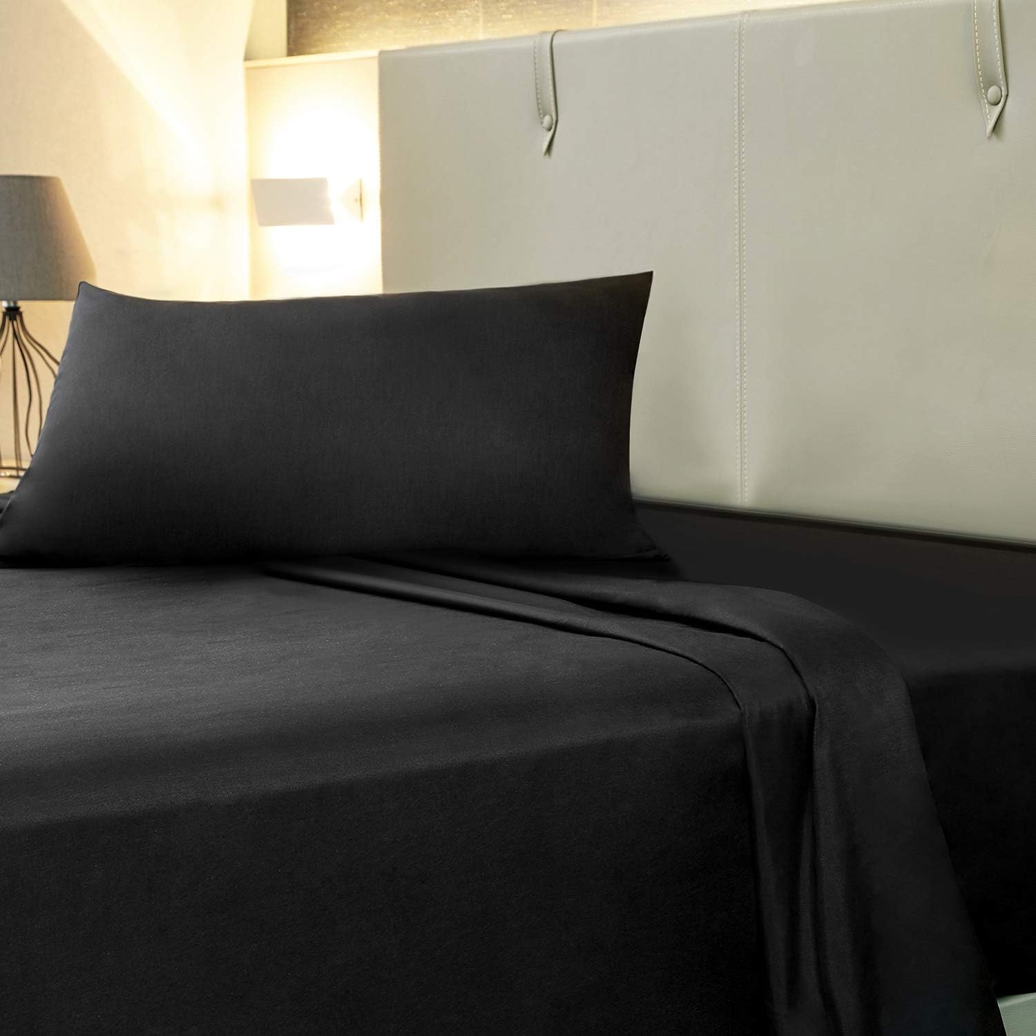 Allo King Size Bed Sheet Set, 3 Piece Brushed Microfiber Bed Sheets 1 Flat Sheet, 1 Fitted Sheet, and 1 Pillowcases Deep Pockets - Extra Soft, Wrinkle, Fade, Stain Resistant, Hypoallergenic - Black