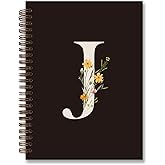 foedor Trendy Personalized Journal Hardcover Spiral Notebook,Black Initial Letter J Notebook,Monogrammed Gifts for Women Teen Girl,College Ruled Hardcover Spiral Notebook 5.5 x 8.3