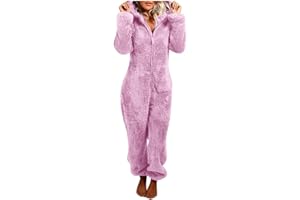 OPLXUO Women's Cute Sherpa Romper Fleece Onesie Pajama One-Piece Zipper Plus Size Hooded Jumpsuit Plush Sleepwear Playsuit