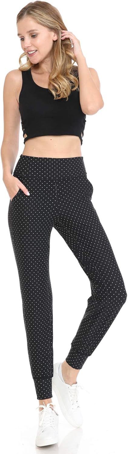 Leggings Depot Women's Printed Solid Activewear Jogger Track Cuff Sweatpants at  Women’s Clothing store