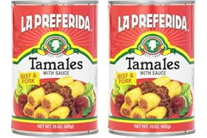 La Preferida Beef & Pork Tamales Hearty Mexican Canned Tamales in Red Sauce 15oz. (Pack of 2)