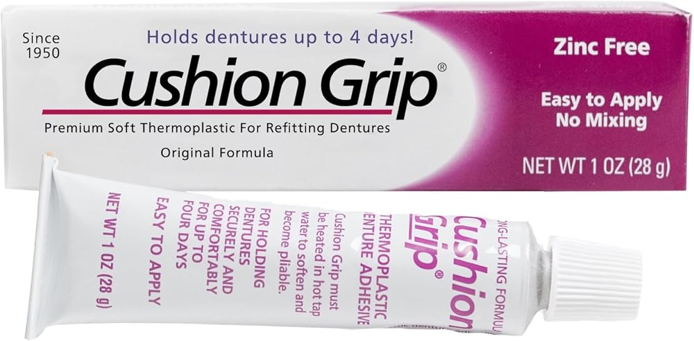 Cushion Grip Denture Adhesive 1oz Extra Strong Hold Waterproof Zinc Free