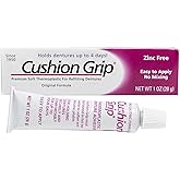 Cushion Grip Thermoplastic Denture Adhesive &ndash; Refits &amp; Tightens Dentures, Works Like a Denture Reliner for a Secure, Comfortable Fit, Holds Up to 4 Days, Glue-Free, Waterproof &amp; Zinc-Free - 1 oz