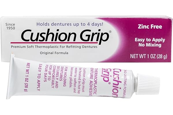 Cushion Grip Thermoplastic Denture Adhesive – Refits & Tightens Dentures, Works Like a Denture Reliner for a Secure, Comforta