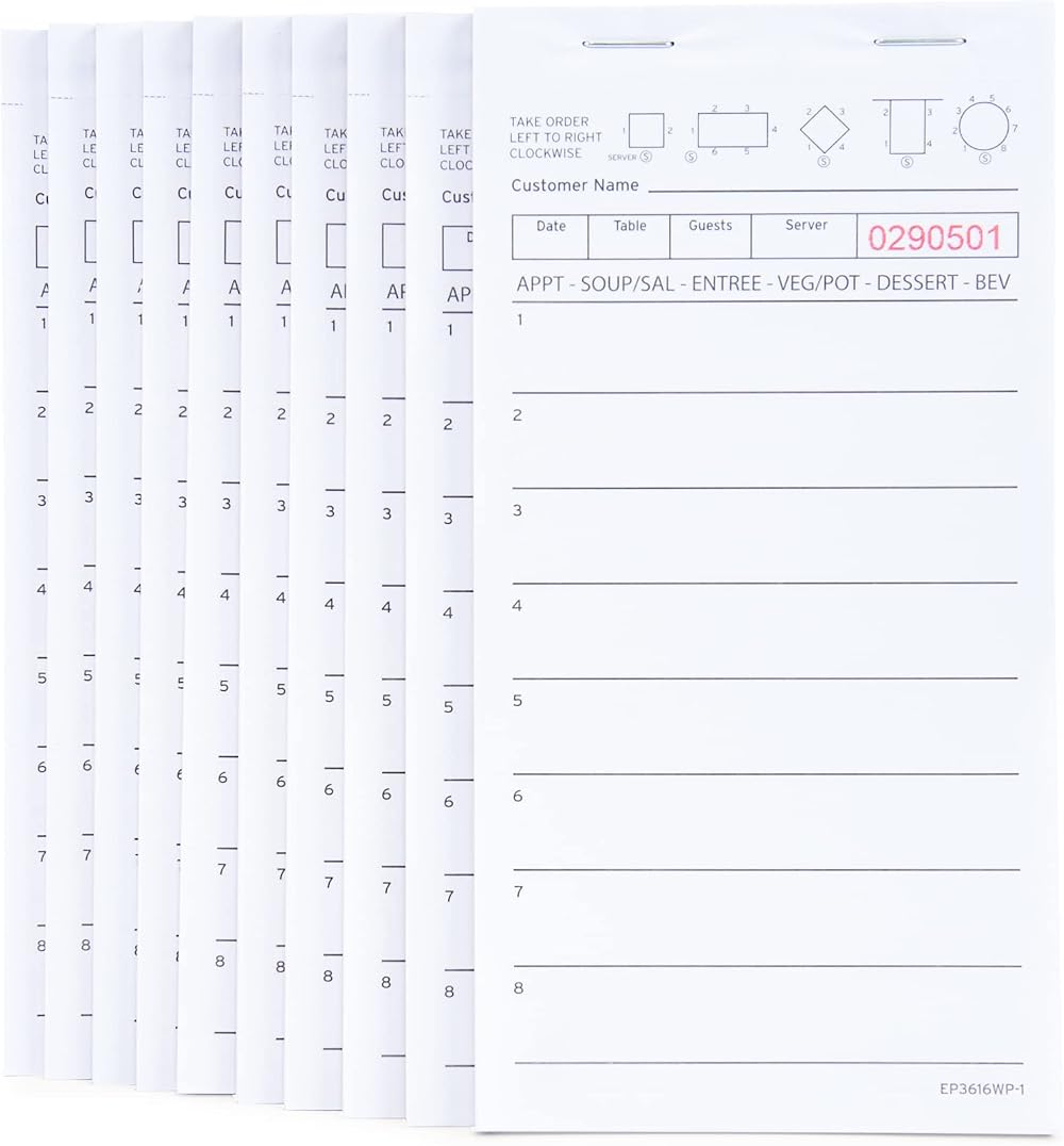 DGBDPACK Guest Check Pads EP-3616WP-1 10 Pads 500 Sheets White Waitress Server