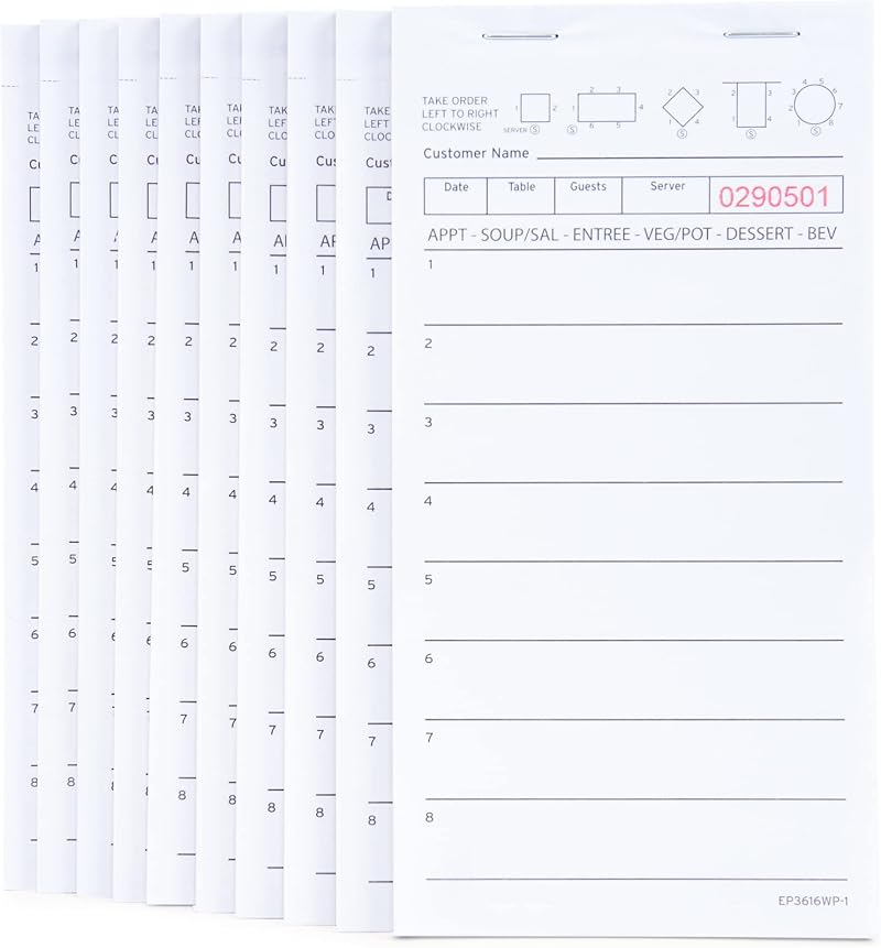 DGBDPACK Guest Check Pads EP-3616WP-1 10 Pads 500 Sheets White Waitress Server