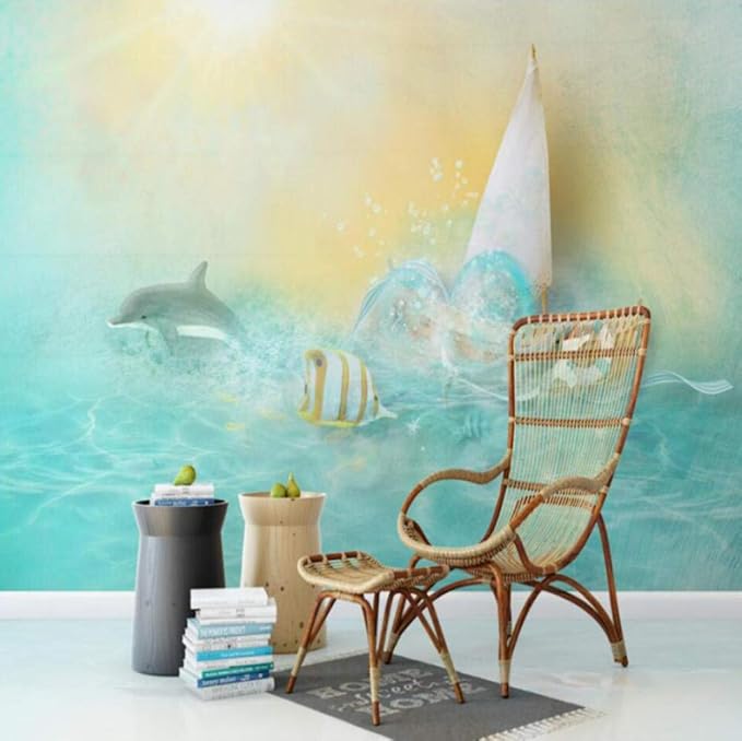 Amazon Clamsxgus 青い美しい海イルカ金魚ソファ背景壁カスタム大フレスコ緑の壁紙 280x0cm 壁紙 Amazon Clamsxgus 青い美しい海イルカ金魚ソファ背景壁カスタム大フレスコ緑の壁紙 280x0cm 壁紙