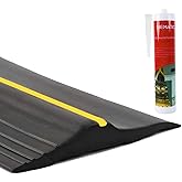 ToLanbbt 10Ft/3M Universal Garage Door Rubber Threshold Strip with 300ml Black Adhesive/Sealant, Weatherproof Seal Strip DIY Weather Stripping Replacement (Black+Yellow)