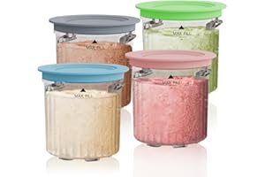 NANOBABY Pint Containers and Lids Replacement Compatible with Ninja Creami Breeze NC100/NC200 Series Ice Cream Makers, 16oz Pint Cups Replacement for NC101 NC201 NC201Q NC205A, 4-Pack, BPA Free, Clear