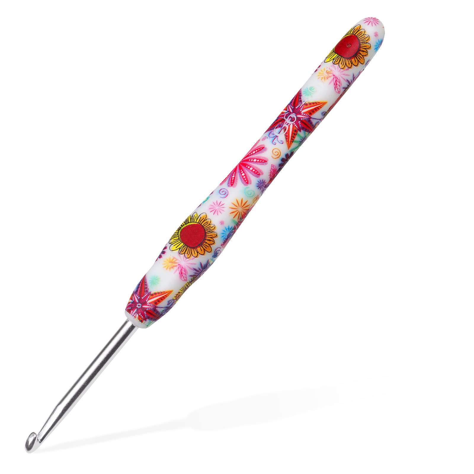 4mm Crochet Hook, Aeelike Ergonomic Soft Rubber Grip Crochet Hook for Arthritic Hands and Beginners, Pretty Floral Pattern Metal Crochet Needle 4mm