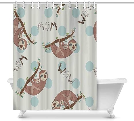 Amazon かわいいナマケモノのママの赤ちゃんアート装飾シャワーカーテンセット エクストラロング 165x180 Cm シャワーカーテン ホーム キッチン オンライン通販
