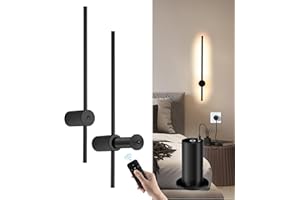 AANYHOH Battery Operated Wall Sconce Set of Two, USB Rechargeable LED Wall Lights with Remote Control, Dimmable Cordless Wall Lamp Indoor, 360° Rotation Reading Lamp for Living Room, Bedroom, Black, 24inch
