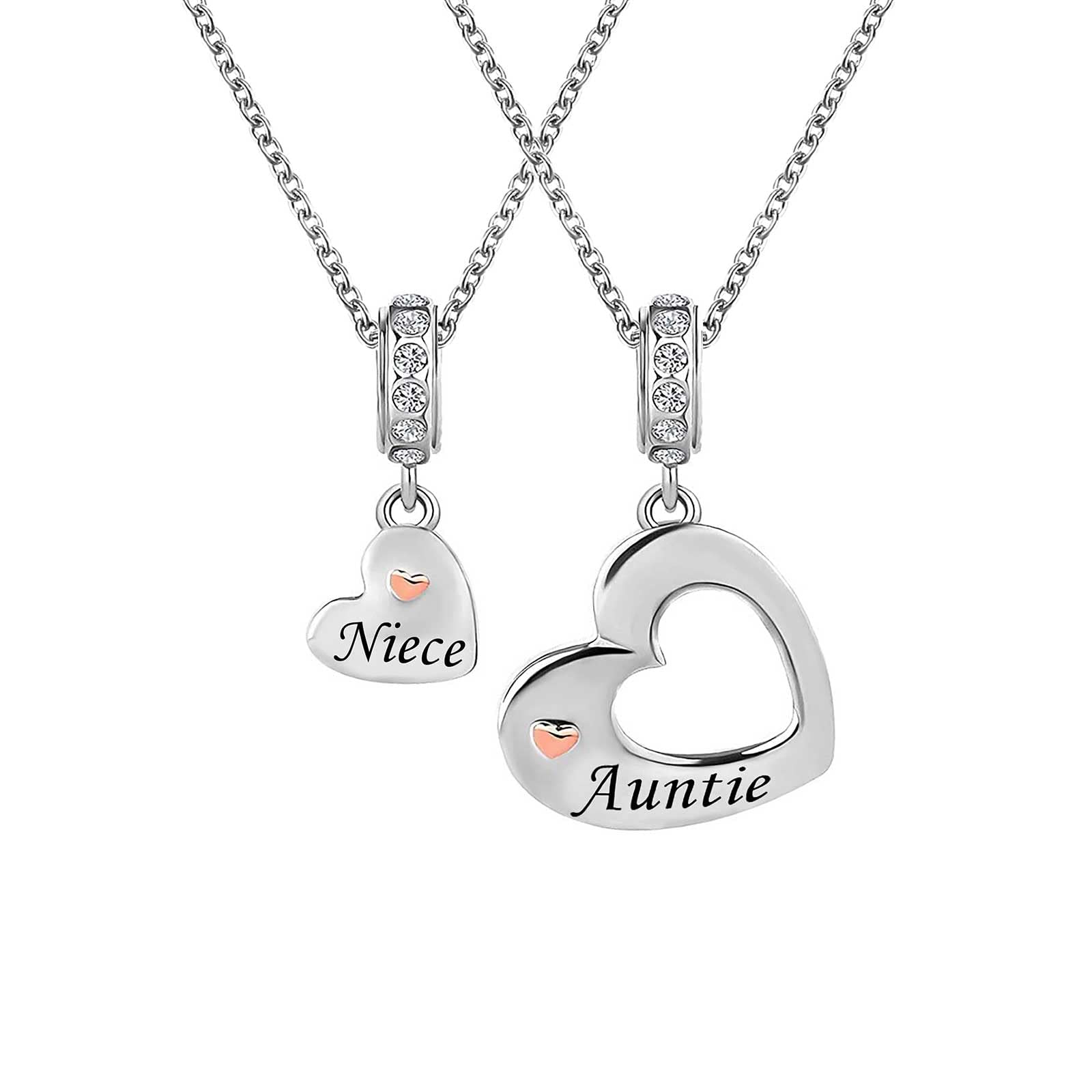 KunBead Jewelry Women Girls Auntie Niece Love Heart Charm Pendant Necklace Birthday Gifts