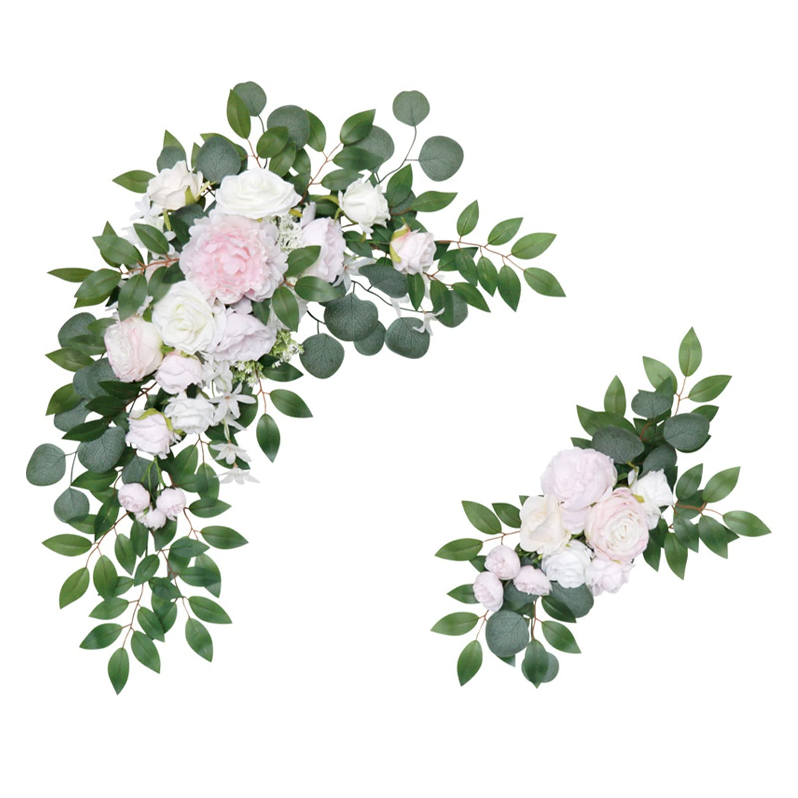 Panonw 2pcs Artificial Wedding Arch Flowers Kit, Faux Wedding Rose Flowers Artificial Eucalyptus Hanging Garland Silk Fake Floral for Draping Wedding Decor