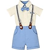 DOMOABEI Baby Boy Clothes Gentleman Outfits Infant Baby Bodysuit Shirt with Bowtie Suspender Shorts Baby Boy Suit Set 0-18M