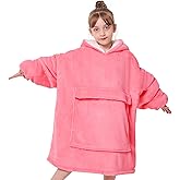 yescool Wearable Blanket Kids Hoodie, Birthday Teen Girls Gifts for 8-15 Year Old Kids Oversized Sweatshirt Sherpa Flannel Cozy Hooded Blanket with Pocket for Children, Youth Teens One Size, Pink