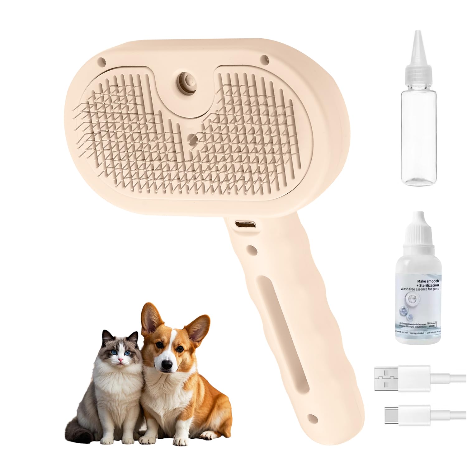 Photo 1 of 3-in-1 Pet Steam Brush, Grooming Comb with Water Tank for Cats and Dogs, Long and Short Hair (Pink)
