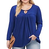 VISLILY Womens-Plus-Size-Dressy-Tops Trendy Keyhole Crewneck T Shirts Casual Long Sleeve Tunics Flowy Pleated Blouses XL-5XL