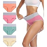 wirarpa Women's Cotton Underwear High Waist Breathable Briefs Soft Underpants Ladies Stretch Panties 4 Pack