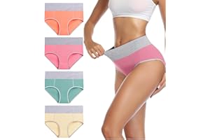 wirarpa Women's Underwear Cotton Stretch Briefs High Waist Ladies Colourful Panties 4 Pack (Regular & Plus Size)