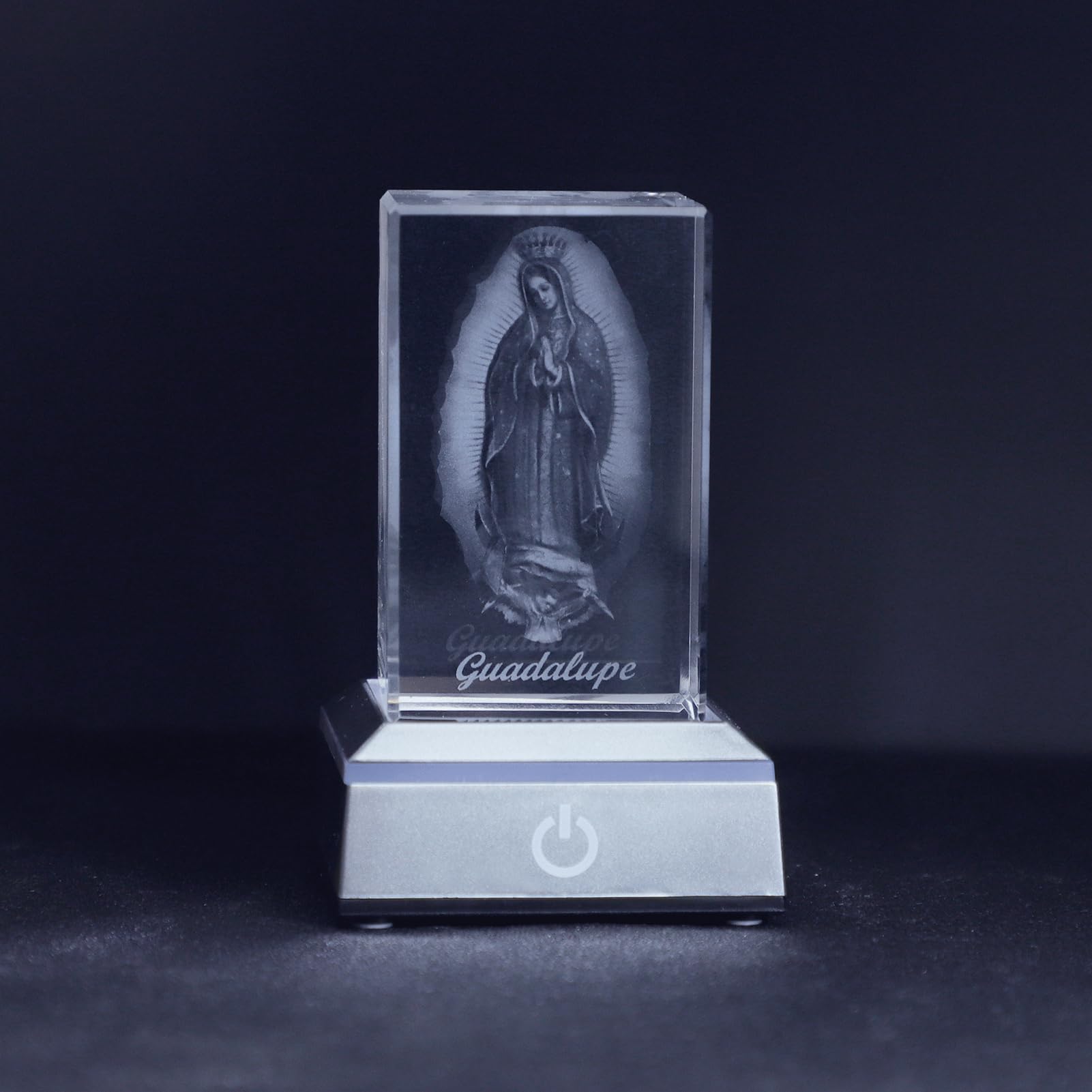 KOMI 3D Crystal Statues Decorations Religious Gifts for Women Laser Etched Crystal Our Lady of Guadalupe Glass Statues with Colorful LED Light Base