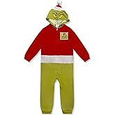 Dr. Seuss Grinch Kids Onesie Pajamas - Boys Girls Long Sleeve Zip Up Hooded Blanket Sleeper - Christmas One Piece Costume Pjs