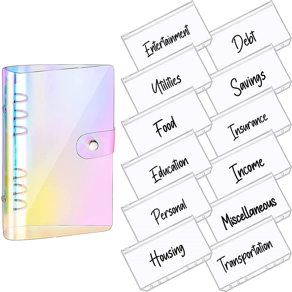 Tbkoly A6 PU Leather Notebook Magnetic Personal Planning Binder with 12 Binder Pockets Binder Zipper Folder for Bill Planning