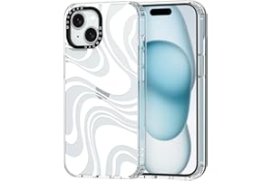 MOSNOVO Case for iPhone 15, [Buffertech 6.6ft Military-Grade Drop Protection] [Anti Peel Off Tech] Clear TPU Bumper Phone Case Cover Design - White Swirl