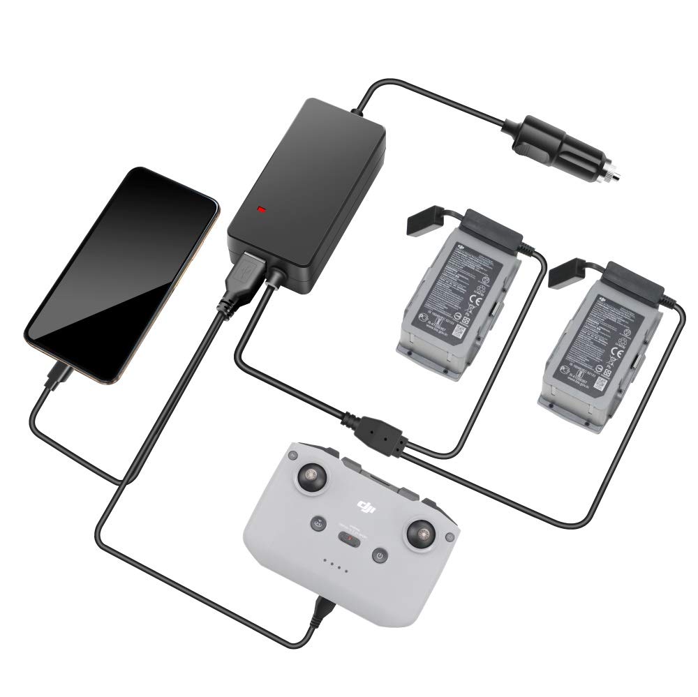 Taoke Split Dual Battery Car Charger for Mavic Air 2 / Air 2S, 3 in 1 Intelligent Mavic Air 2 / Air 2S Car Charger