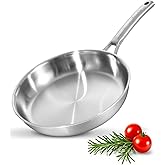 Bzayeat Chef's Frying Pan 12 Inch, Tri-Ply Clad Stainless Steel Skillet, Induction Compatible Sauté Pan with Even Heat for Searing, Oven & Dishwasher Safe, Professional Restaurant Grade Cookware