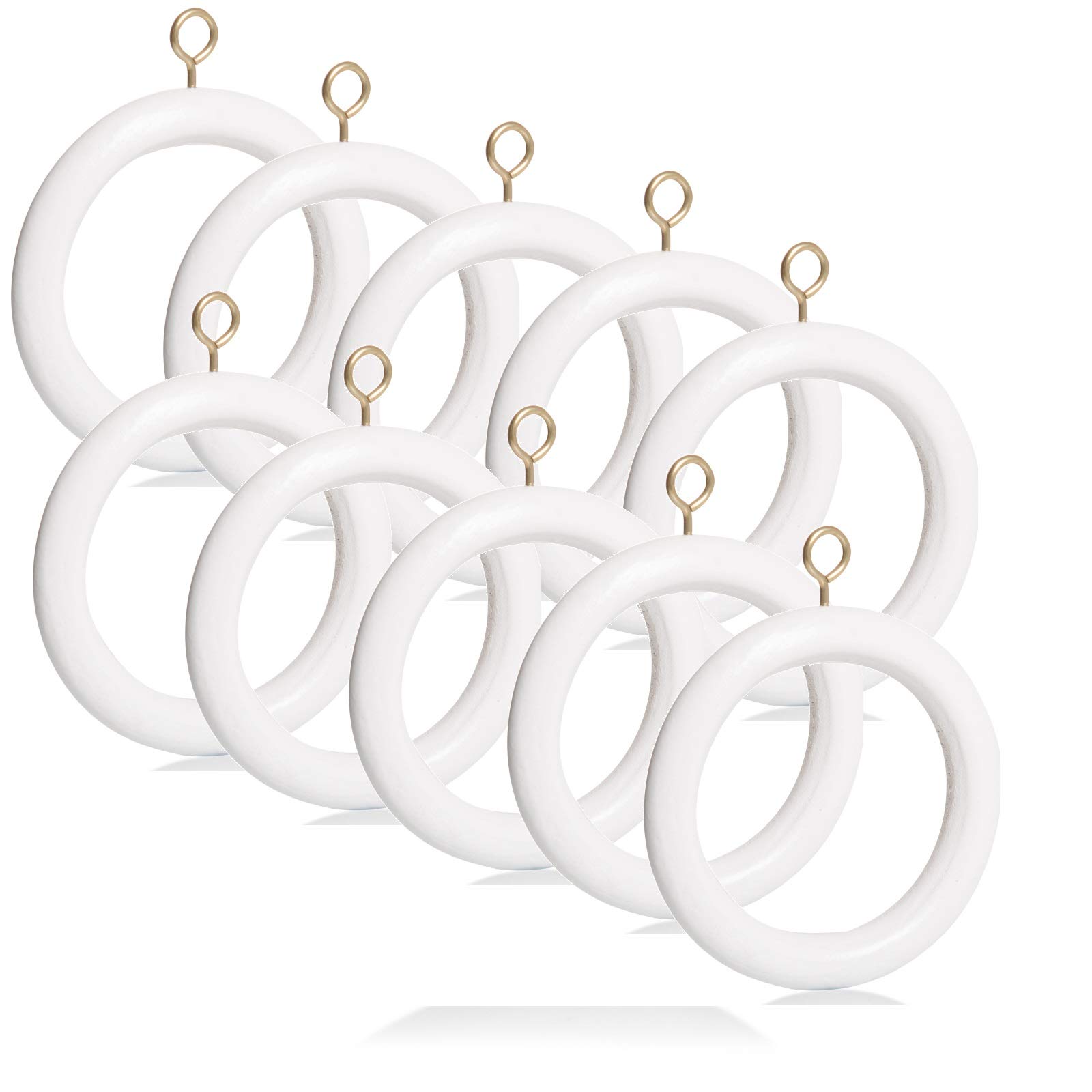 10 Pack of Large Wooden Curtain Rings for 35mm Poles - White