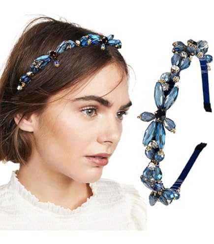Amazon.com : Firuilo Beaded Headbands Navy Blue Thin  display picture 1