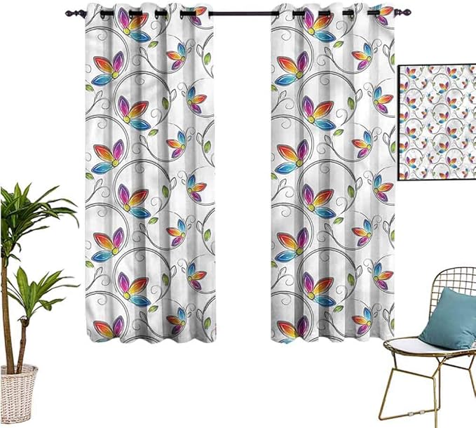 nooweihome Floral Blackout Curtains for Bedroom Artistic Flower Sketchy