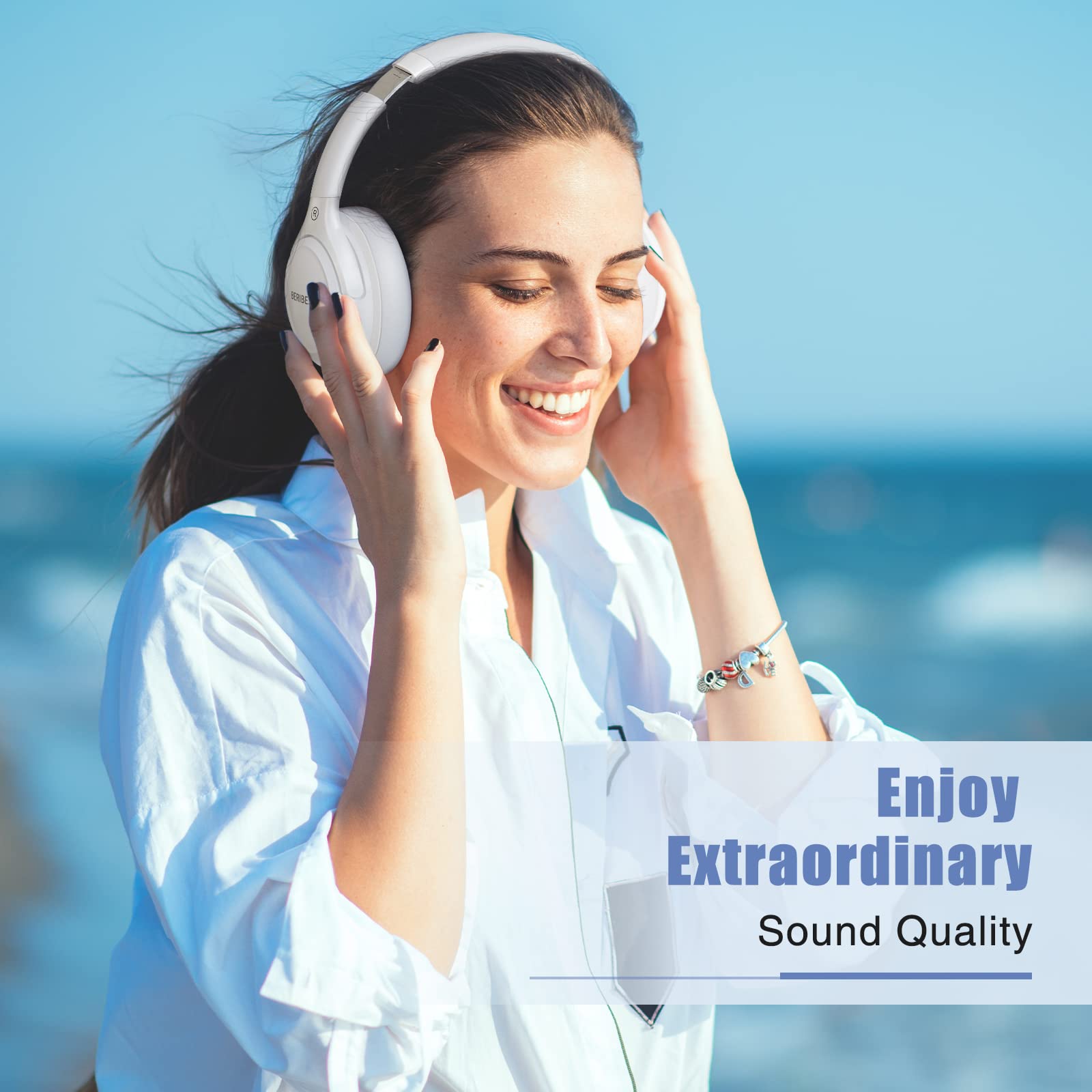 BERIBES Bluetooth Headphones Over Ear, 65H Playtime and 6 EQ Music Modes Wireless Headphones with Microphone, HiFi Stereo Foldable Lightweight Headsets, Deep Bass for Home Office Cellphone PC Ect.